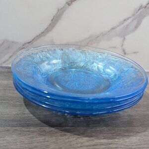 KIG Indonesia Ice Blue Glass‎ Bowls Embossed 8.5” Fruit Pattern garden party